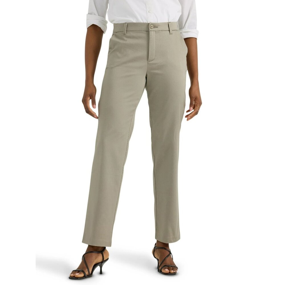 New Women's Lee Woven Comfort Waist Straight Leg Mid Rise Dress Pants Mushroom